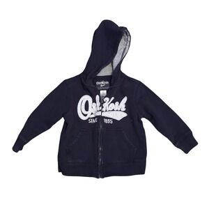 OshKosh Bgosh Toddler Boys Navy‎ Blue Zip Up Hoodie Chenille Logo Sweatshirt 3T